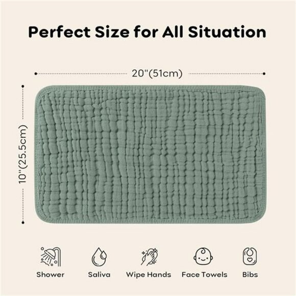 Looxii Muslin Baby Burp Cloths 12 Pack Soft Cotton Absorbent 20x10 Green - Picture 7 of 8